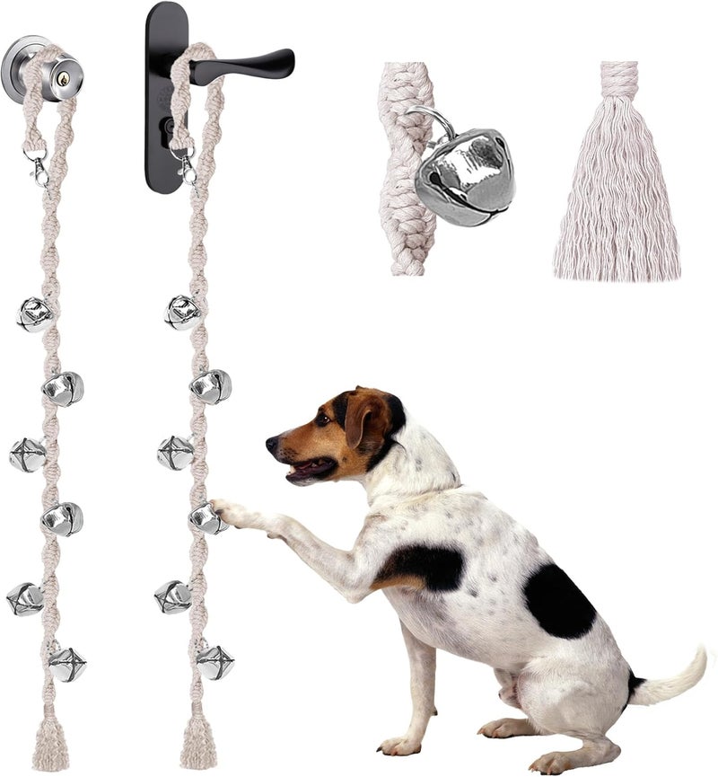 GINIDEAR Dog Bells to Go Outside & Puppy Potty Training, Adjustable Dog Door Bell Ring to Go Potty, Handmade with Premium Yarn. Twisted Style, Beige 2 Count - Image 1